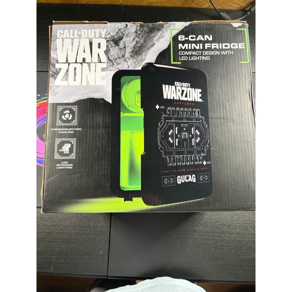 Call of Duty Warzone 6-Can Mini Fridge LED Thermoelectric Cooler Black Gulag